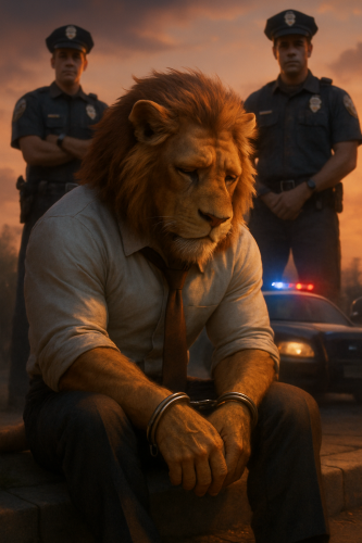 20250512_2016_Handcuffed Lion at Sunset_simple_compose_01jv2vc19xe1wrrdm13hskwy1g